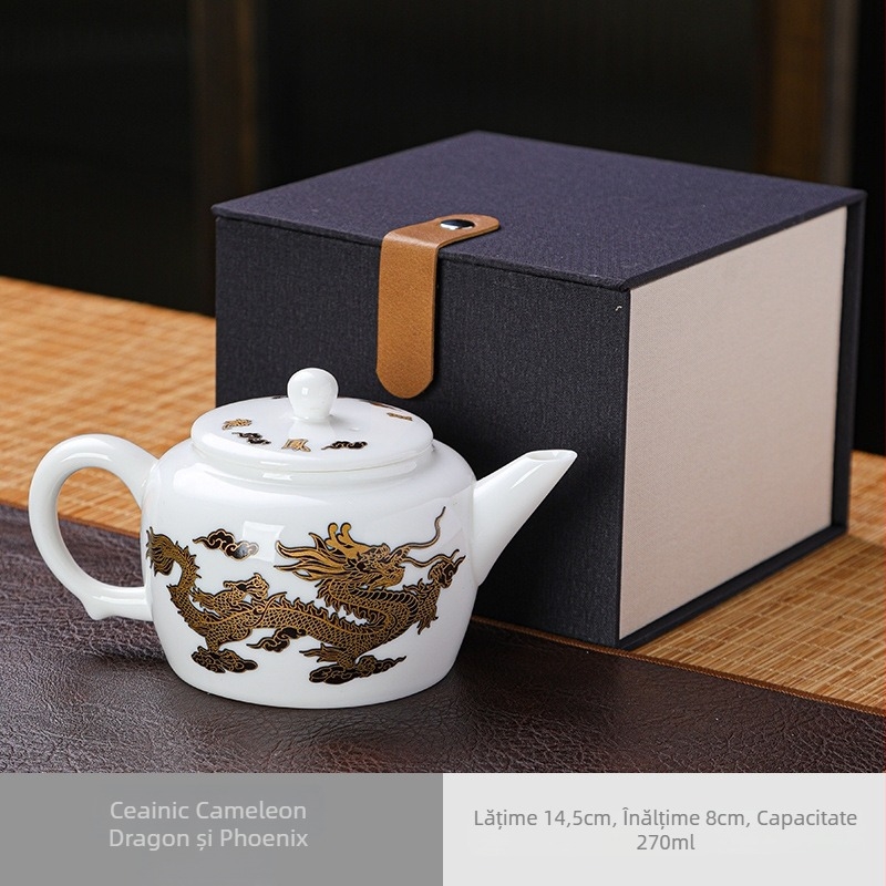 Ceainic Gongfu din porțelan alb cu motiv Xi Shi Phoenix, schimbă culoarea la apă fierbinte, set de ceai în cutie cadou, imprimare logo, semi-manual