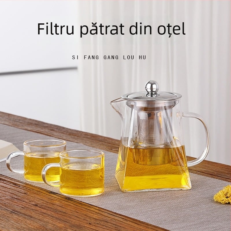 Ceainic din sticlă îngroșată, rezistent la temperaturi, cu infuzor pentru ceai cu flori — set Kung Fu pentru uz casnic