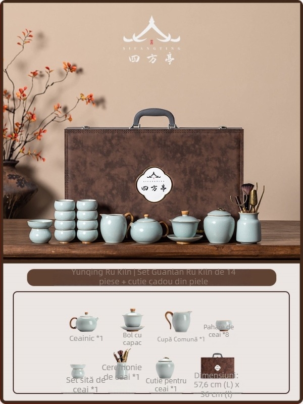 Set ceai cu ceainic și cești, stil chinezesc nou, ceramică, cutie cadou, pentru 7–9 persoane
