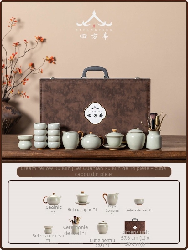 Set ceai cu ceainic și cești, stil chinezesc nou, ceramică, cutie cadou, pentru 7–9 persoane