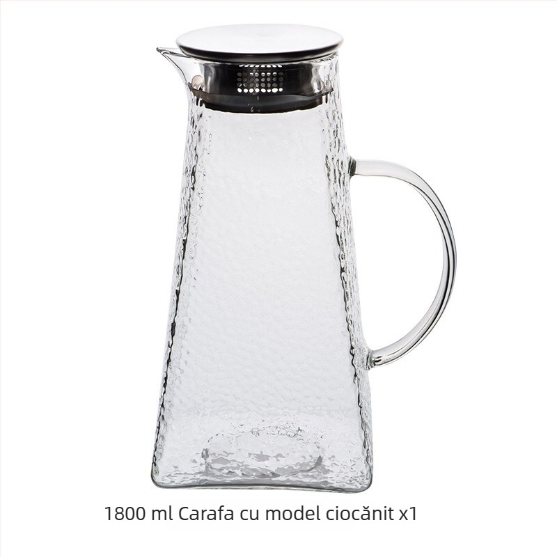 Set ceainic și căni din sticlă cu textură ciocănată, sticlă îngroșată, pentru băuturi reci