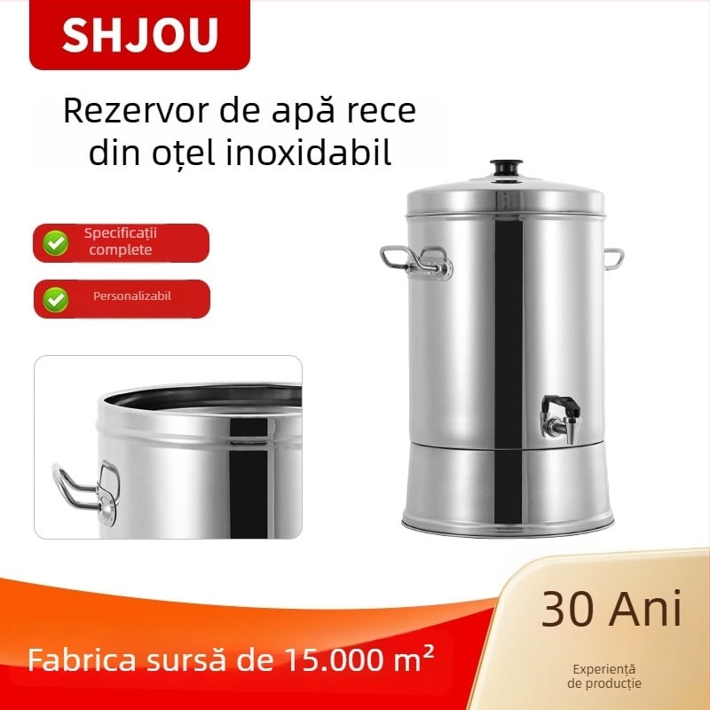 Găleată din oțel inoxidabil pentru apă rece, cu robinet, bază înclinată, indicator de nivel al apei, capacitate mare, ieșire simplă sau dublă