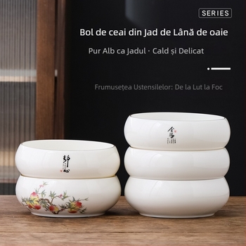 Set din porțelan ivoire alb pentru spălarea ceaiului: bazin mare pentru spălat căni, bol de apă, găleată pentru resturi de ceai și scrumieră – accesorii pentru ceremonia Kung Fu a ceaiului