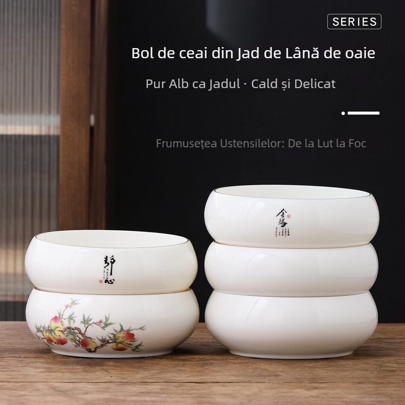 Set din porțelan ivoire alb pentru spălarea ceaiului: bazin mare pentru spălat căni, bol de apă, găleată pentru resturi de ceai și scrumieră – accesorii pentru ceremonia Kung Fu a ceaiului