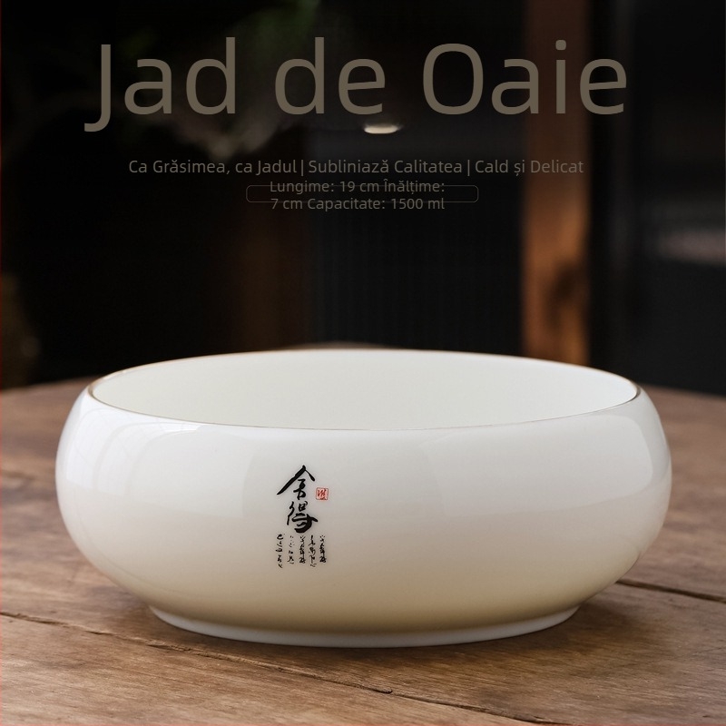 Set din porțelan ivoire alb pentru spălarea ceaiului: bazin mare pentru spălat căni, bol de apă, găleată pentru resturi de ceai și scrumieră – accesorii pentru ceremonia Kung Fu a ceaiului