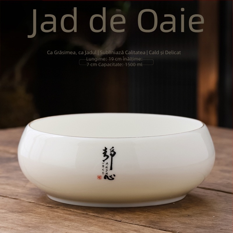 Set din porțelan ivoire alb pentru spălarea ceaiului: bazin mare pentru spălat căni, bol de apă, găleată pentru resturi de ceai și scrumieră – accesorii pentru ceremonia Kung Fu a ceaiului