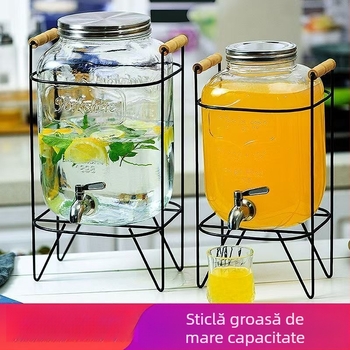 Sticlă în formă de butoi, cu robinet, pentru sucuri, apă, bere și ceai de fructe