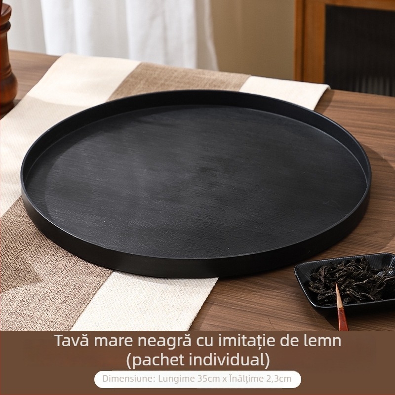 Tavă rotundă din PP cu aspect lemn – pentru ceai și băuturi, fructe și pâine, utilizare casnică și în camerele de hotel