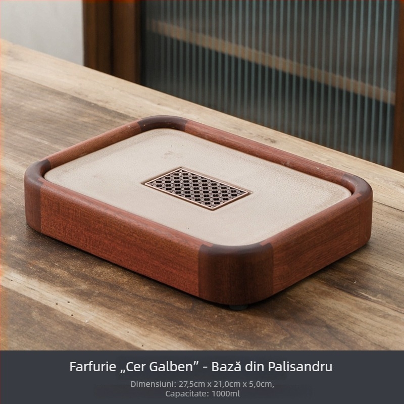 Tavă pentru ceai din lemn cu rezervor de apă, stil japonez, tavă compactă pentru infuzare uscată și set de ceai – design retro lux