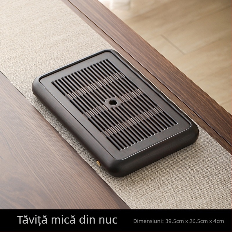 Tavă pentru ceai cu stocare de apă, model lemn în nuanțe negre, masiv, set de ceai în stil chinezesc pentru casă, masă mare de ceai din lemn natural încorporată