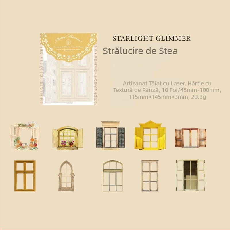 Stickere din seria Window Dream, Yu Xian — stil retro european, ferestre 3D decupate pentru decor DIY jurnal (10 buc.)