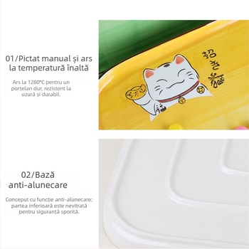Farfurie de cină pătrată din porțelan, cu motiv desen animat, stil occidental, pentru steak, fructe și ceai.