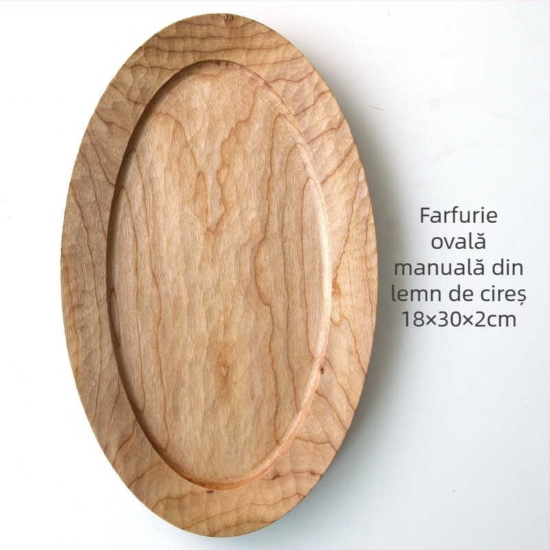 Rainwood Tava de ceai din lemn de cireș, realizare manuală japoneză — lemn masiv, sculptură manuală, formă ovală