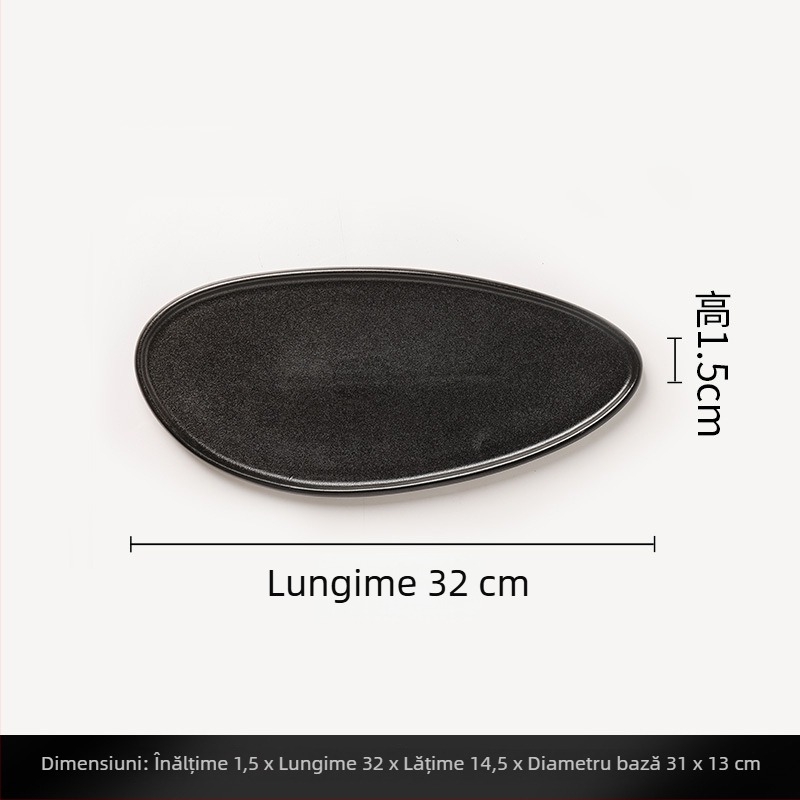 Tavă ceramică pentru ceai și fructe în stil neo-chinezesc, cadru din oțel negru, finisaj glazurat, ceramică rezistentă la temperaturi înalte, design retro.