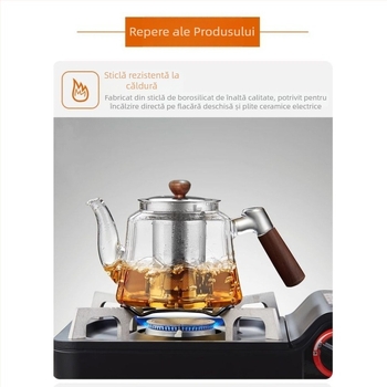 Ceainic din sticlă cu filtru pentru uz casnic, set de ceai cu flori și set Kung Fu, vas îngroșat, ceainic rezistent la căldură pentru infuzare și preparare ceai