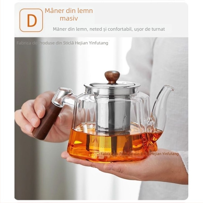 Ceainic din sticlă cu filtru pentru uz casnic, set de ceai cu flori și set Kung Fu, vas îngroșat, ceainic rezistent la căldură pentru infuzare și preparare ceai
