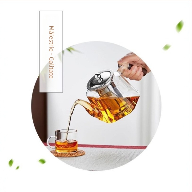 Ceainic din sticlă cu filtru pentru uz casnic, set de ceai cu flori și set Kung Fu, vas îngroșat, ceainic rezistent la căldură pentru infuzare și preparare ceai