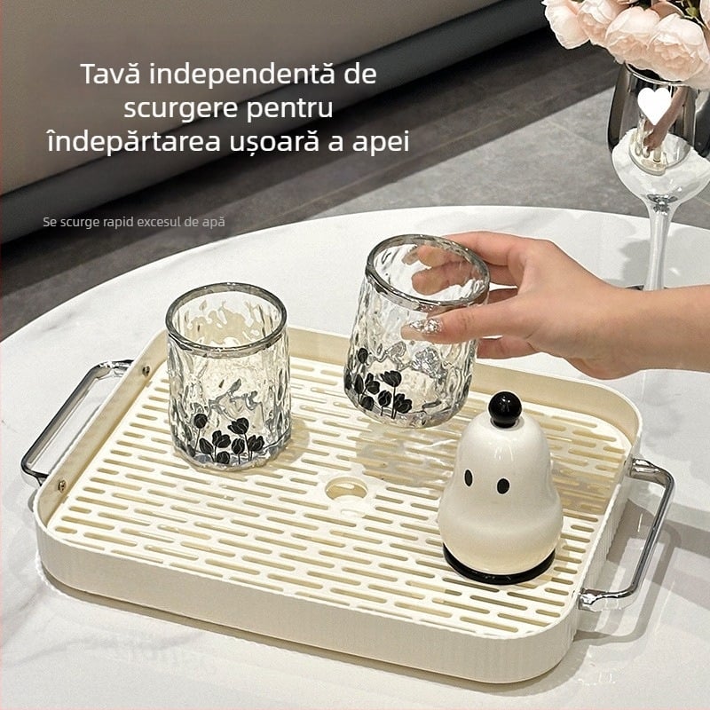 Tavă dreptunghiulară pentru ceai cu drenaj, tavă de servire acasă, stil nordic pentru ceai și fructe