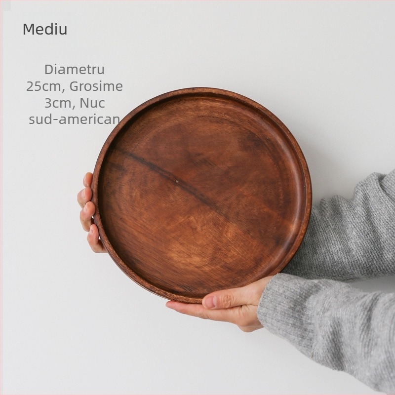 Tavă rotundă din lemn de nuc pentru ceai, tavă pentru fructe și gustări, lemn masiv, utilizare casnică, stil național chinezesc.