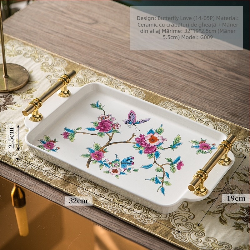 Tăviță ceramică pentru ceai, în stil european și american, retro, dreptunghiulară, pentru depozitare acasă, lucrată manual