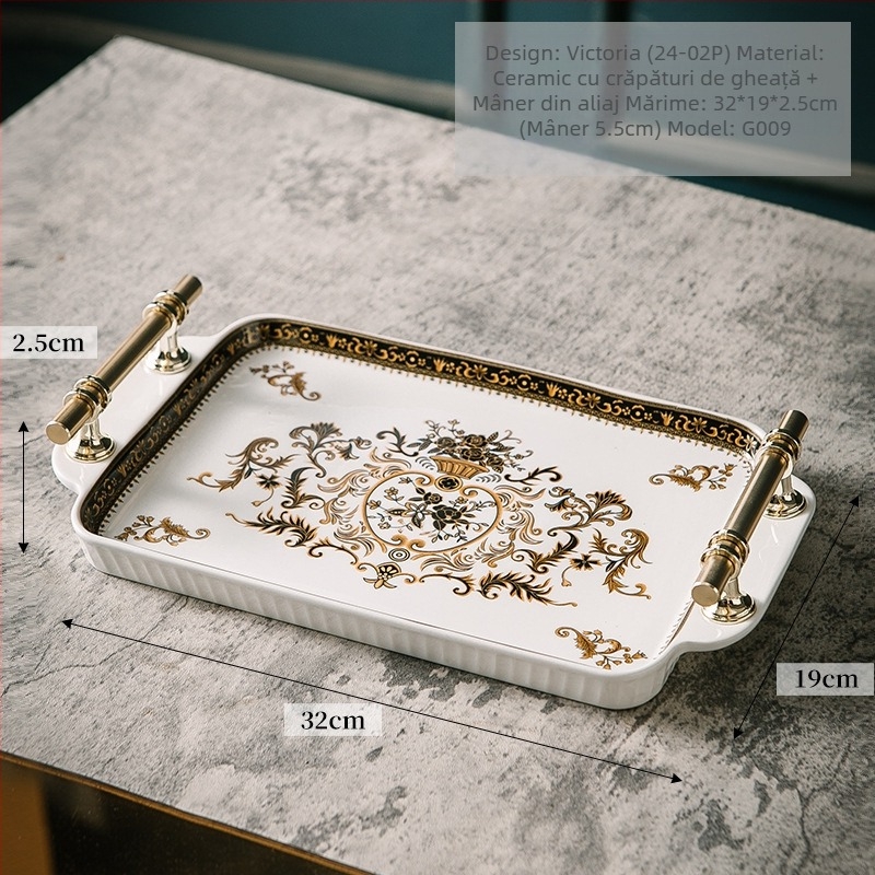 Tăviță ceramică pentru ceai, în stil european și american, retro, dreptunghiulară, pentru depozitare acasă, lucrată manual