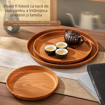 Tava circulară din plastic cu textură de lemn, pentru ceai, cafea și prăjituri