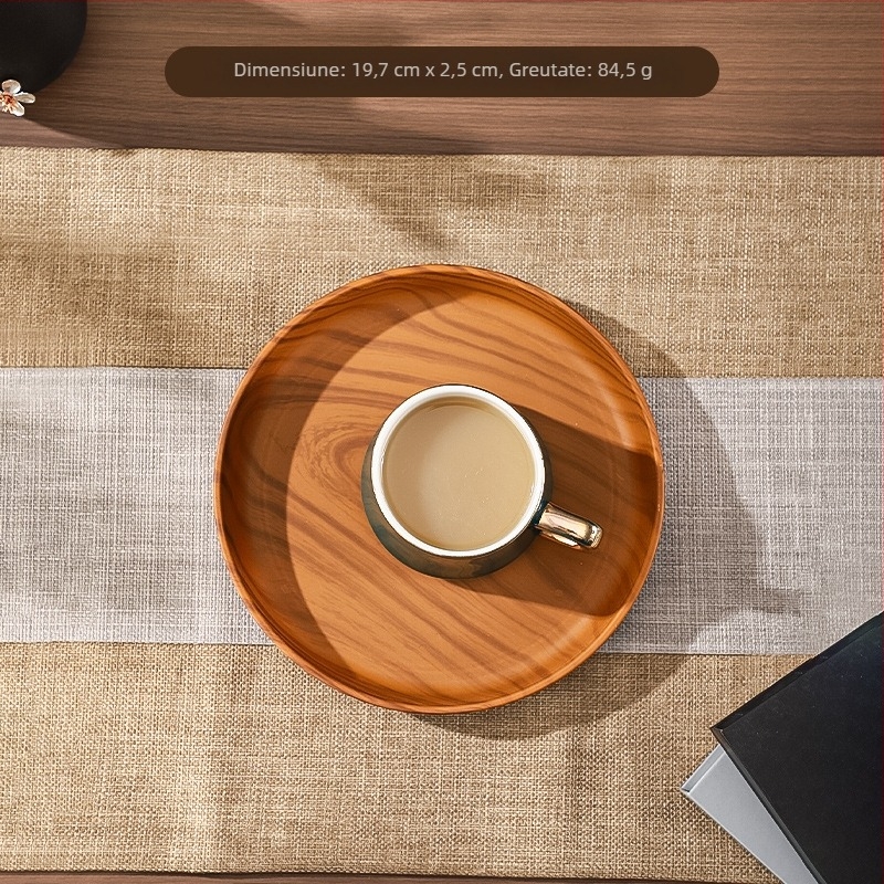 Tava circulară din plastic cu textură de lemn, pentru ceai, cafea și prăjituri