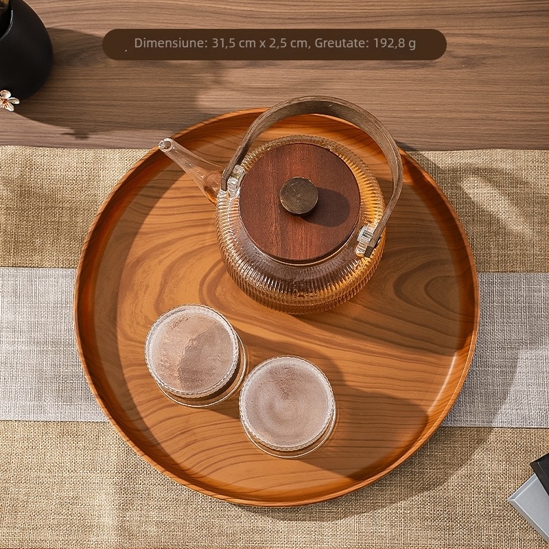 Tava circulară din plastic cu textură de lemn, pentru ceai, cafea și prăjituri