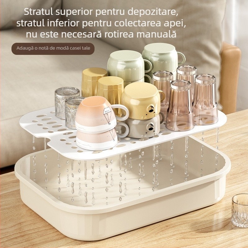 Tavă dreptunghiulară din plastic, cu două etaje, pentru scurgerea ceaiului și a apei
