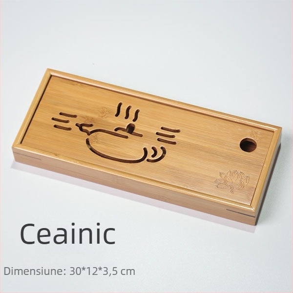 Tavă de ceai din bambus pentru infuzie uscată, mică, cu rezervor de apă, suport pentru ceremonie de ceai pentru călătorii și exterior
