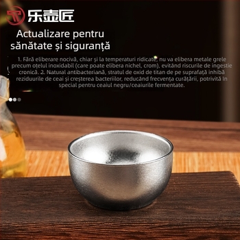 Lehujiang ceai din titan pur, ceașă de ceai cu pereți dubli, stil Kung Fu, ceașă de titan compactă pentru birou