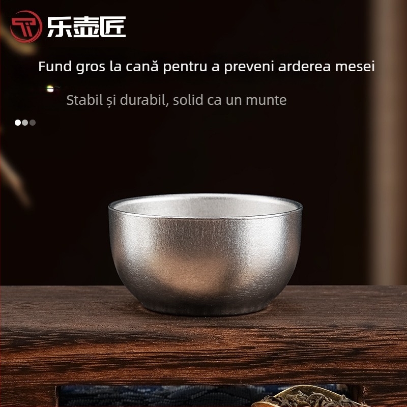 Lehujiang ceai din titan pur, ceașă de ceai cu pereți dubli, stil Kung Fu, ceașă de titan compactă pentru birou