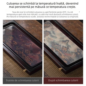 Tavă de ceai din bambus cu schimbare de culoare, stocare de apă și drenaj, stil peisaj chinezesc pentru ceai, mică tavă de uscare