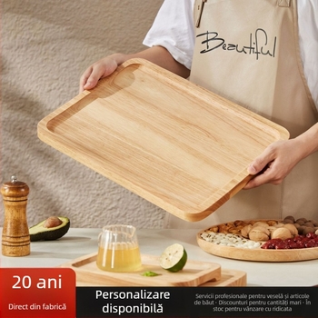 Tăviță din lemn masiv de stejar pentru uz casnic, dreptunghiulară pentru fructe și deserturi, prăjituri și pâine, servire pentru apă și ceai