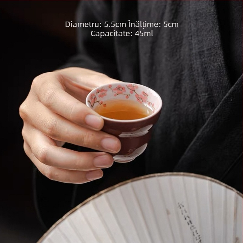 Clay Man Verde măr – cană de ceai pictată manual în formă de dovleac cu margarete, set Gongfu ceramic, mică ceașcă de ceai