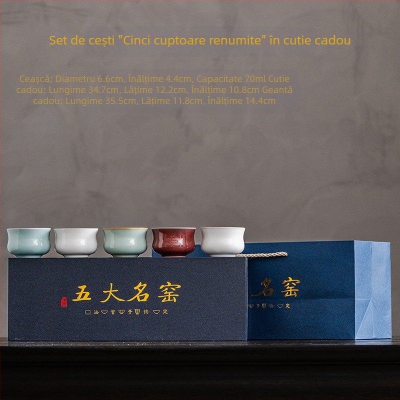 Set de ceai din ceramică, cinci cuptoare ceramice celebre – ceașcă principală, ceașcă individuală pentru degustare, cutie cadou pentru clienți