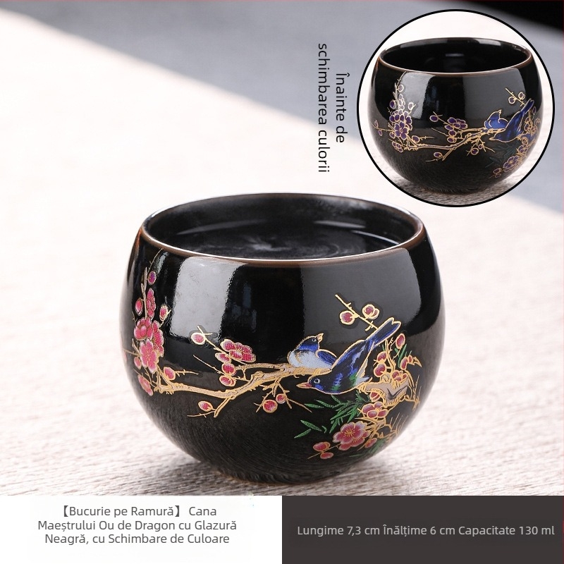 Ceai în stil chinezesc, cu schimbare de culoare, ceașcă neagră din ceramică în formă de ou-dragon, singură ceașcă pentru ceai Gongfu, cadou ceramic