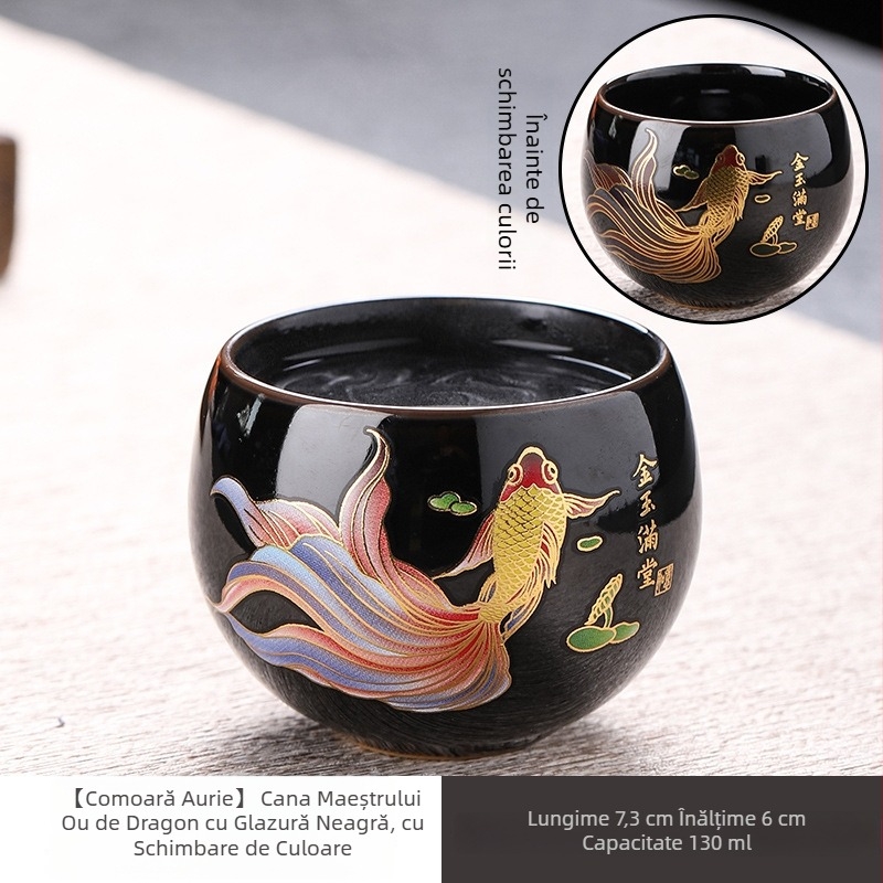 Ceai în stil chinezesc, cu schimbare de culoare, ceașcă neagră din ceramică în formă de ou-dragon, singură ceașcă pentru ceai Gongfu, cadou ceramic