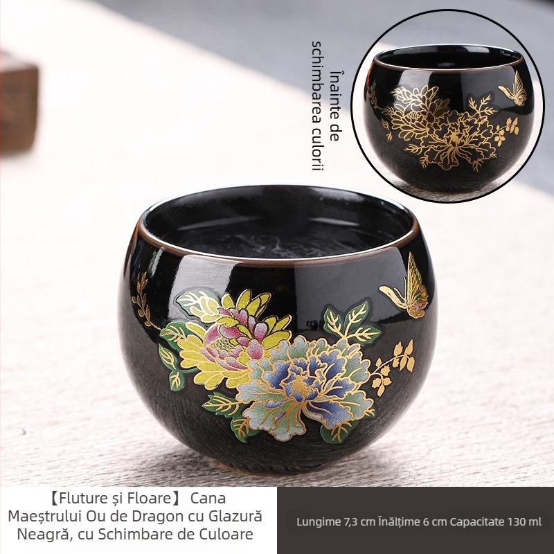 Ceai în stil chinezesc, cu schimbare de culoare, ceașcă neagră din ceramică în formă de ou-dragon, singură ceașcă pentru ceai Gongfu, cadou ceramic