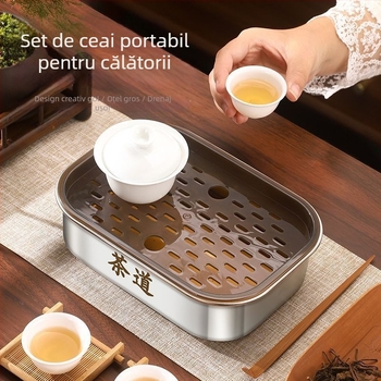 Set ceai din oțel inoxidabil cu tavă dreptunghiulară — design minimalist pentru camping în aer liber și uz casnic
