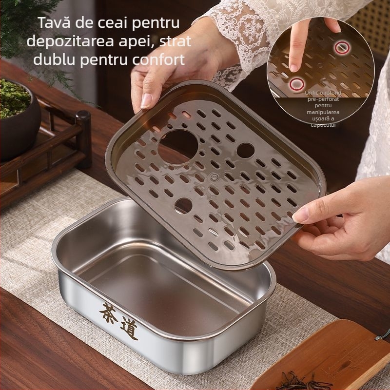 Set ceai din oțel inoxidabil cu tavă dreptunghiulară — design minimalist pentru camping în aer liber și uz casnic