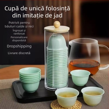 Pahar de unică folosință pentru ceai, 60 ml, gros, rezistent la temperaturi înalte, din coji de orez, set de ceai cu suport de depozitare