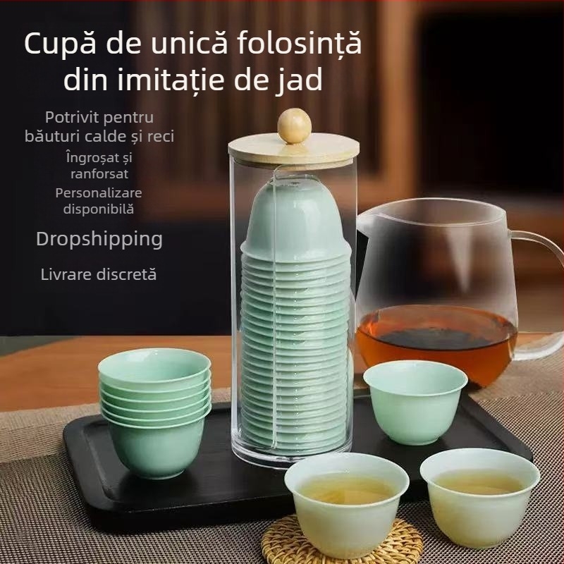 Pahar de unică folosință pentru ceai, 60 ml, gros, rezistent la temperaturi înalte, din coji de orez, set de ceai cu suport de depozitare