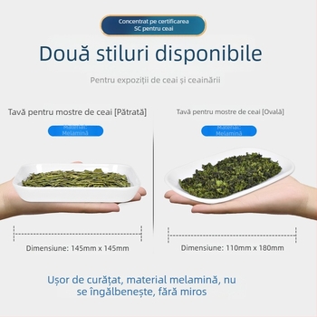 Tava de probe pentru ceai pentru evaluare — tavă albă din melamină pentru expunere, stil chinezesc, design simplu