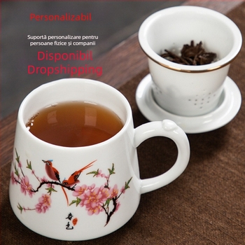 Ceașcă ceramică pentru ceai cu capac și filtru, separare ceai-apă, capacitate mare, cană de birou pentru ceai, cadou pentru ceremonia ceaiului