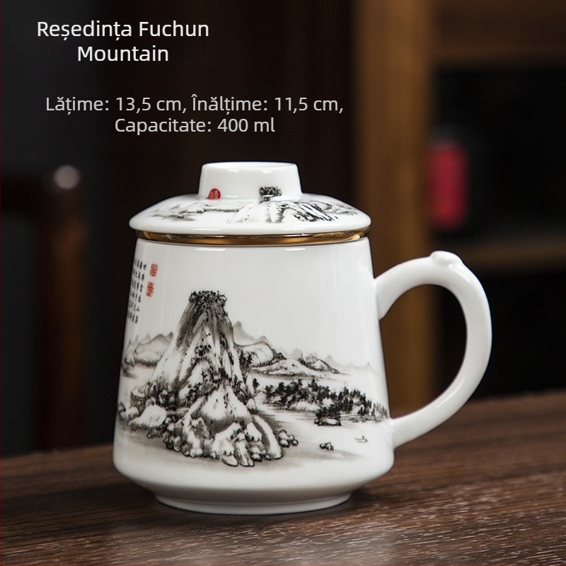 Ceașcă ceramică pentru ceai cu capac și filtru, separare ceai-apă, capacitate mare, cană de birou pentru ceai, cadou pentru ceremonia ceaiului