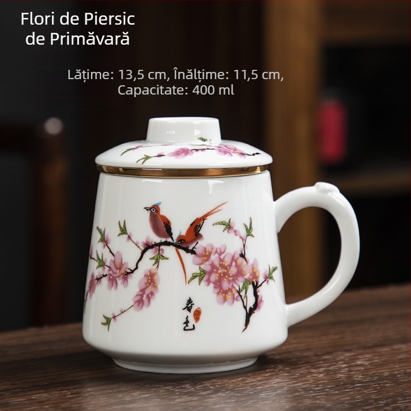 Ceașcă ceramică pentru ceai cu capac și filtru, separare ceai-apă, capacitate mare, cană de birou pentru ceai, cadou pentru ceremonia ceaiului