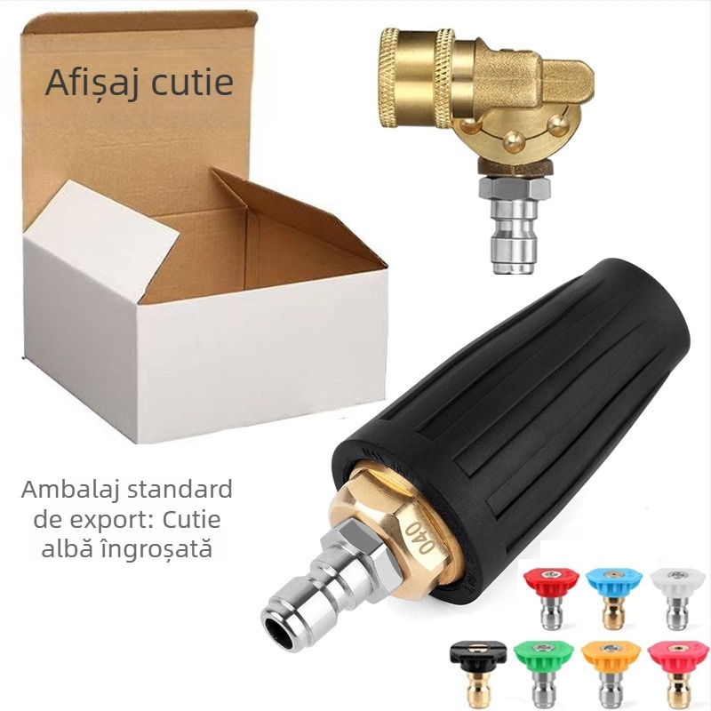 Pistol de apă cu presiune înaltă, duză rotativă în formă de lotus, conectare rapidă de 1/4", nucleu ceramic, duză din cupru și oțel inoxidabil, 7 culori