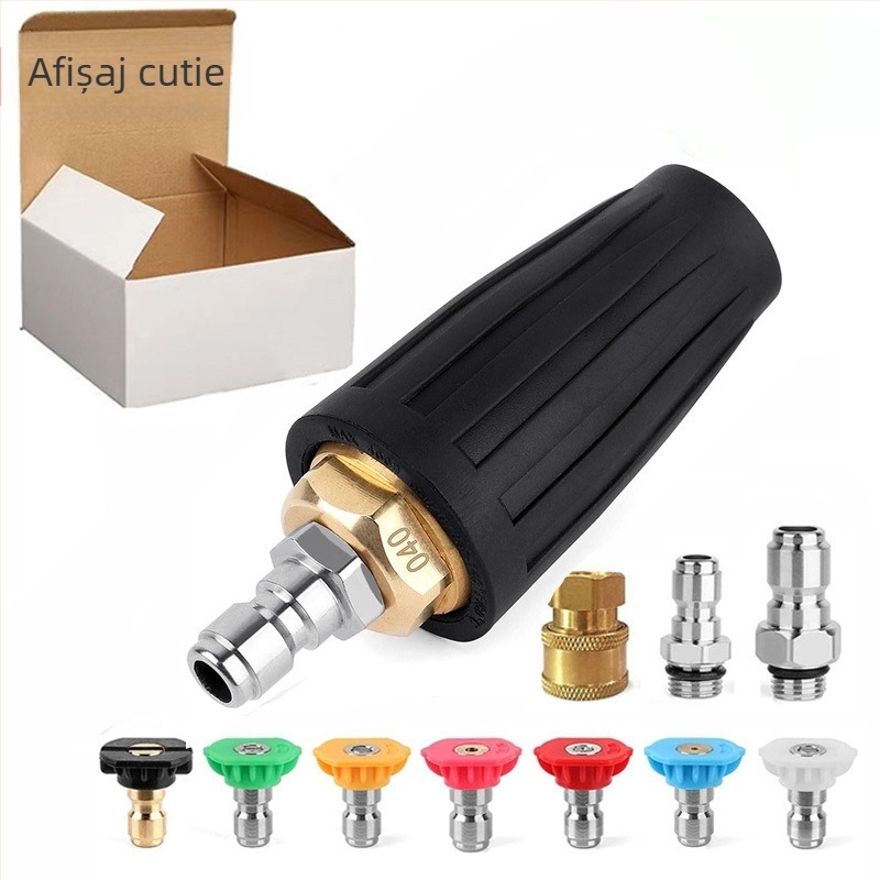 Pistol de apă cu presiune înaltă, duză rotativă în formă de lotus, conectare rapidă de 1/4", nucleu ceramic, duză din cupru și oțel inoxidabil, 7 culori