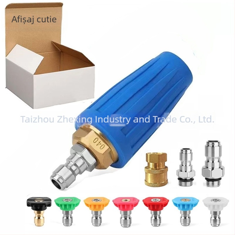 Pistol de apă cu presiune înaltă, duză rotativă în formă de lotus, conectare rapidă de 1/4", nucleu ceramic, duză din cupru și oțel inoxidabil, 7 culori
